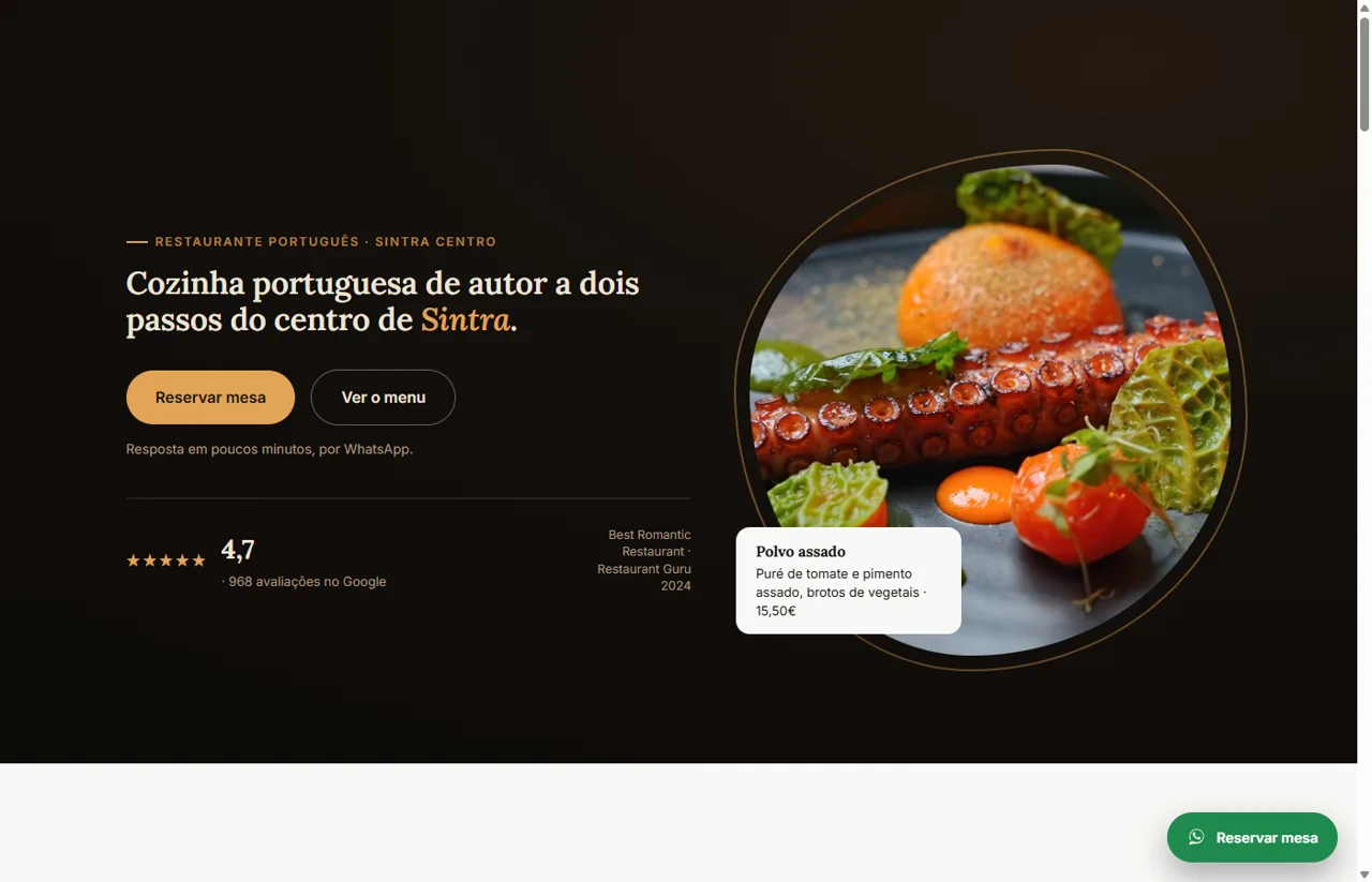 Depois: redesign editorial de restaurante em Sintra